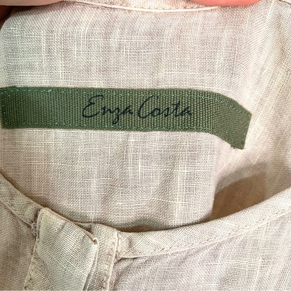 ENZA COSTA French Linen Jumpsuit Sz 0 Tan Sleeveless Neutral Casual - Picture 10 of 12